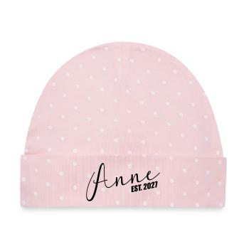 Türkische Mama Anne 2027 - Baby Premium Organic Mütze - Rosa/Weiße Punkte - Vorne