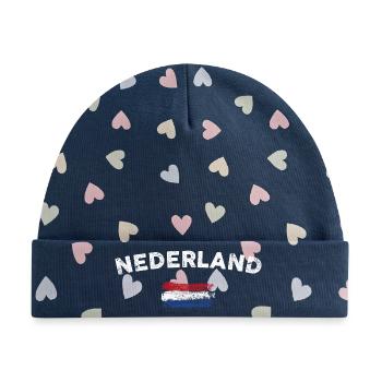 Niederländische Flagge Pinselstrich - Baby Premium Organic Mütze - Marineblau/Bunte Herzen - Vorne