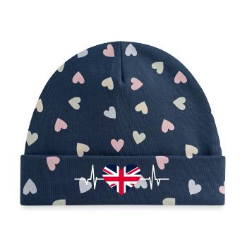 Union Jack Herzschlag - Baby Premium Organic Mütze - Marineblau/Bunte Herzen - Vorne