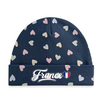 Frankreich-Drehbuch mit Flaggenherz-Fan Patriotisch - Baby Premium Organic Mütze - Marineblau/Bunte Herzen - Vorne