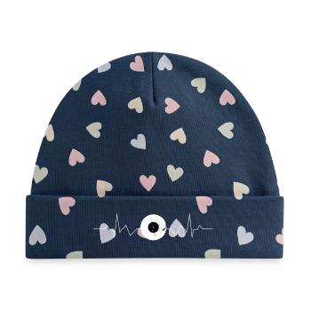 Vinyl - Baby Premium Organic Mütze - Marineblau/Bunte Herzen - Vorne