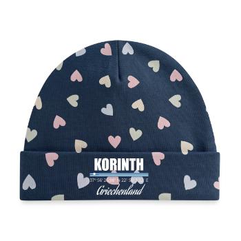 Korinth - Baby Premium Organic Mütze - Marineblau/Bunte Herzen - Vorne