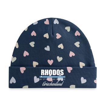 Rhodos - Baby Premium Organic Mütze - Marineblau/Bunte Herzen - Vorne