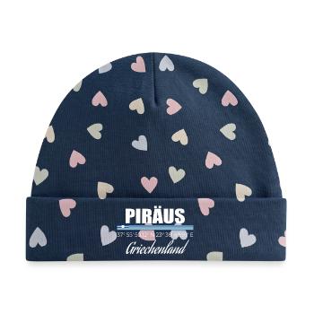 Piräus - Baby Premium Organic Mütze - Marineblau/Bunte Herzen - Vorne