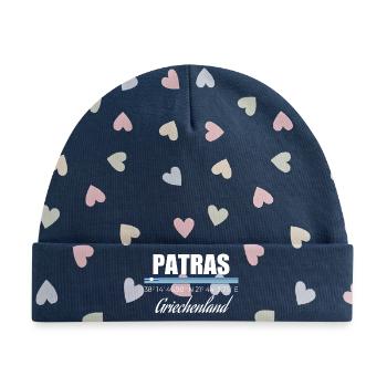 Patras - Baby Premium Organic Mütze - Marineblau/Bunte Herzen - Vorne