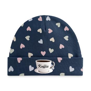 Leckere Tasse Kaffee mit Aufdruck Kaffee - Baby Premium Organic Mütze - Marineblau/Bunte Herzen - Vorne
