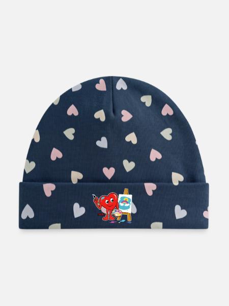 Mucki Kreativ - Baby Premium Organic Mütze - Marineblau/Bunte Herzen