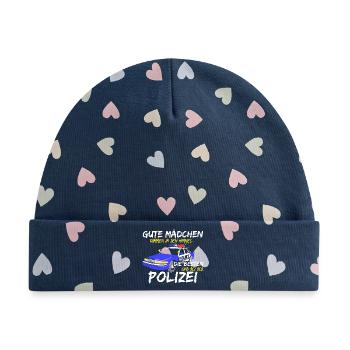 Beste Mädchen Sind Bei Der Polizei Polizistin - Baby Premium Organic Mütze - Marineblau/Bunte Herzen - Vorne