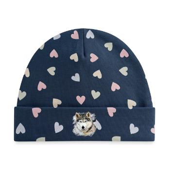 Husky - Baby Premium Organic Mütze - Marineblau/Bunte Herzen - Vorne