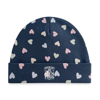 Spoiler: Es ist mir egal, Vintage-Tippfehler - Baby Premium Organic Mütze - Marineblau/Bunte Herzen - Vorne
