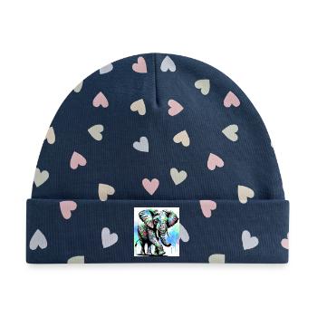 Elefant - Baby Premium Organic Mütze - Marineblau/Bunte Herzen - Vorne