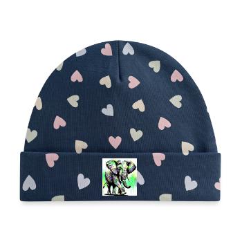 Elefant - Baby Premium Organic Mütze - Marineblau/Bunte Herzen - Vorne