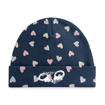 Handschellen - game over - weiß - Hand gezeichnet - Baby Premium Organic Mütze - Marineblau/Bunte Herzen - Vorne
