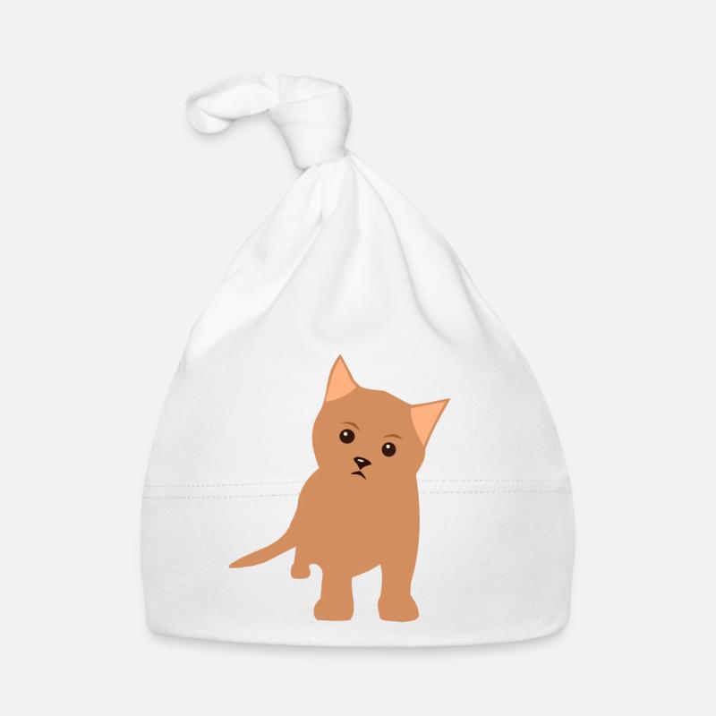 Chaton brun - Bonnet bio Bébé - blanc