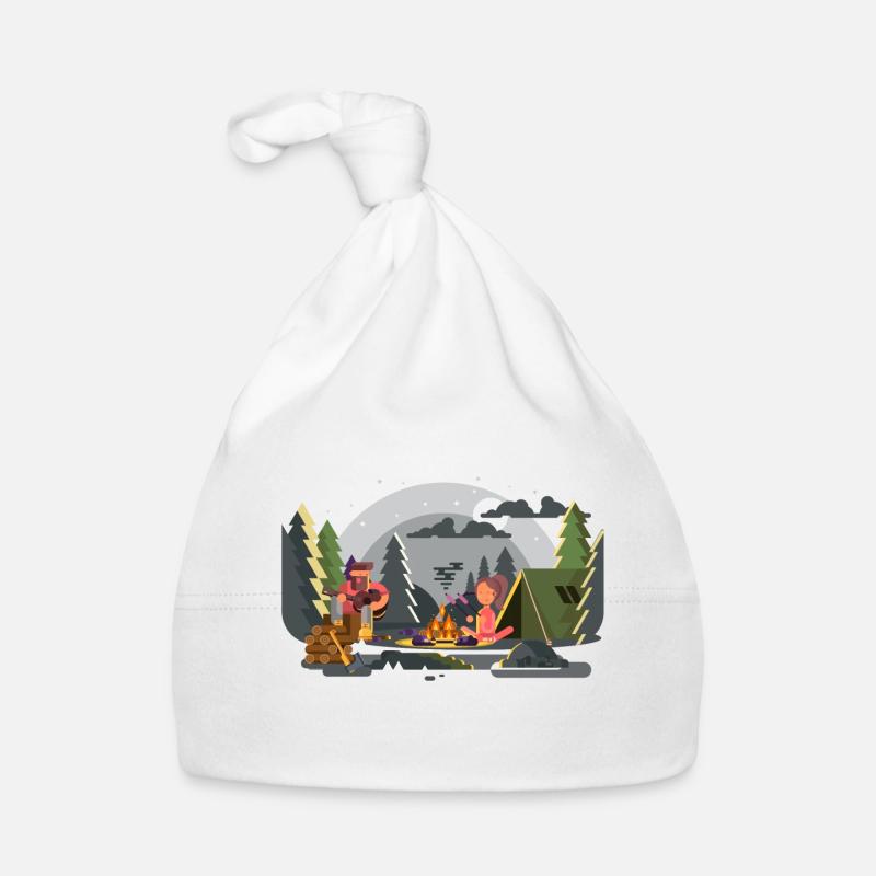Duo de camping Forêt Feu de Camp - Bonnet bio Bébé - blanc
