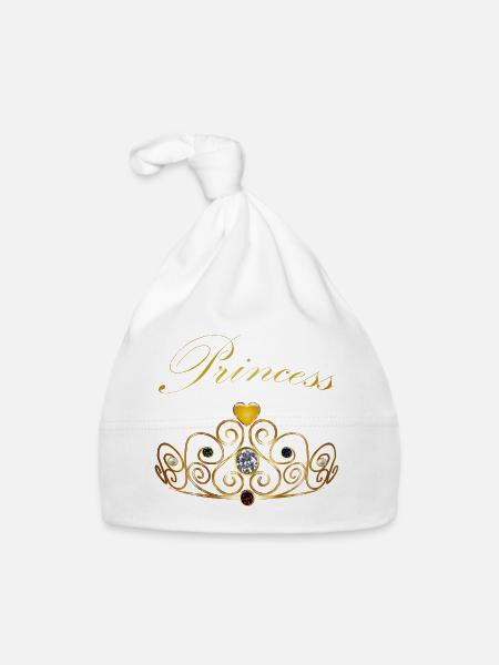 Perles princesse reine couronne doré diadème - Bonnet bio Bébé - blanc - Devant