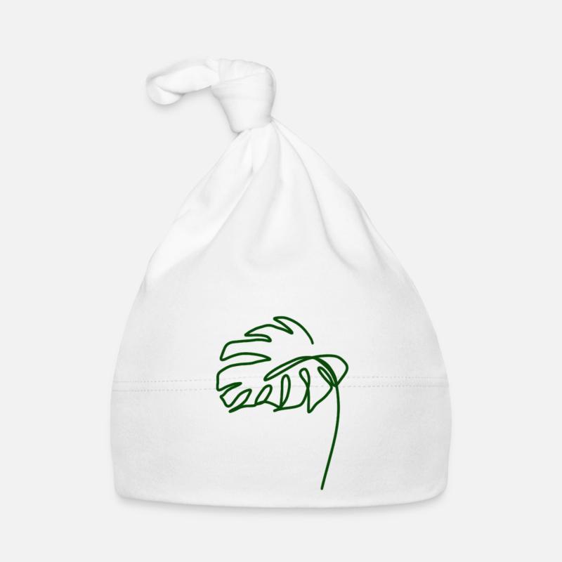 Feuille tropicale – Monstera Sketch Green - Bonnet bio Bébé - blanc