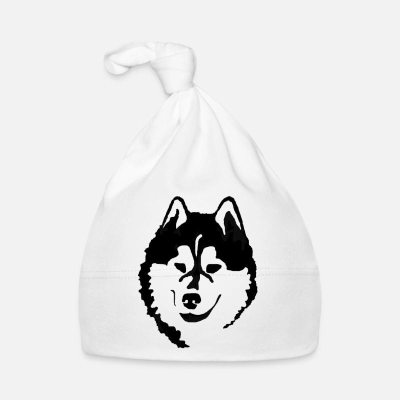 Black and White Alaskan Malamute Head Silhouette Organic Baby Cap