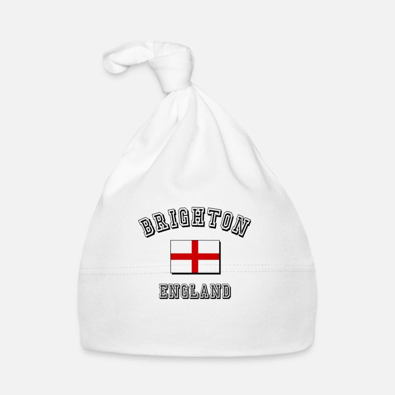 Brighton England mit englischer Flagge - Baby Bio-Mütze - Weiß