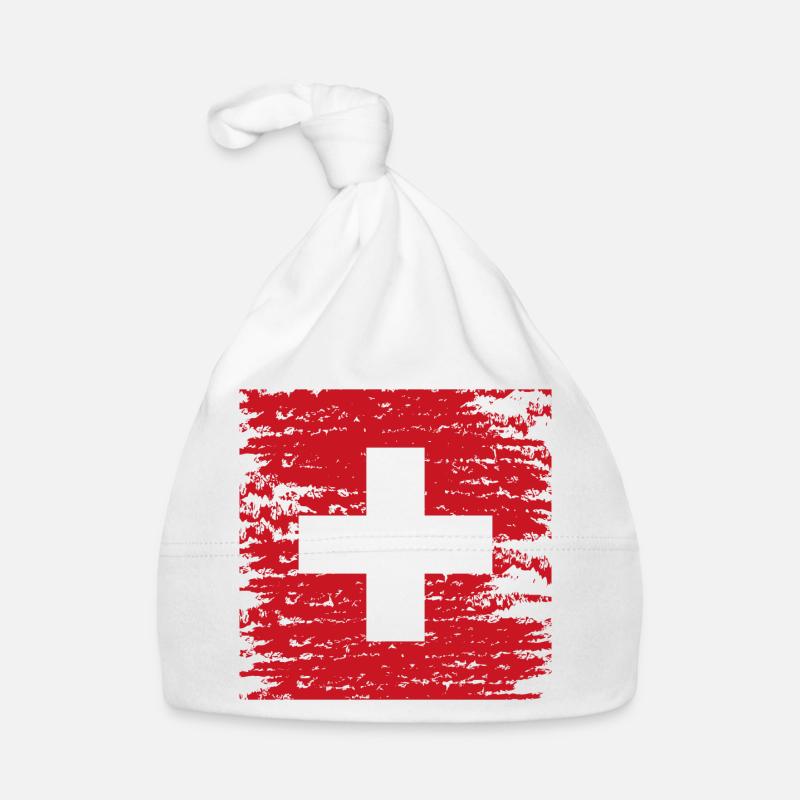 Croix suisse texturée rouge - Baby Bio-Mütze - Weiß