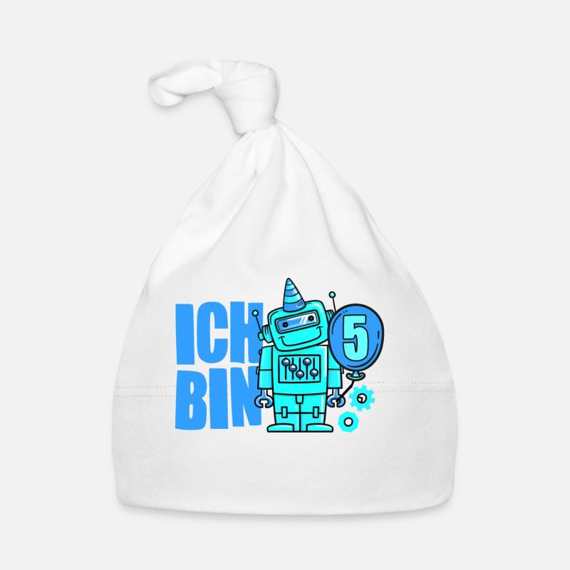 Ich bin 5 Roboter 5. Geburtstag Jungen Geschenk - Baby Bio-Mütze - Weiß