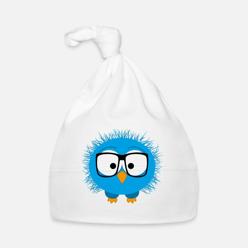 Zerzauster komischer Vogel mit Brille, blau - Baby Bio-Mütze - Weiß