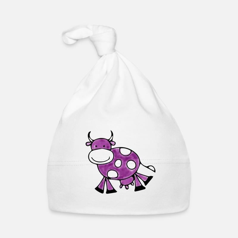 Doux pourpre vache dessin enfant - Bonnet bio Bébé - blanc