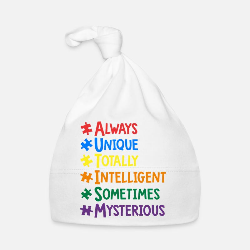 Typographie de mots colorés de sensibilisation à l'autisme - Bonnet bio Bébé - blanc