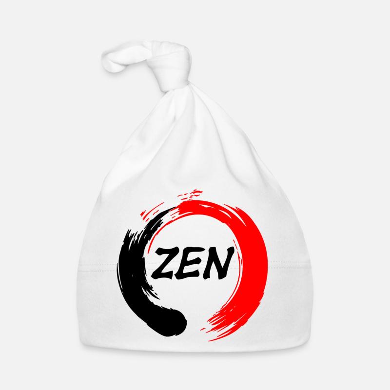 Zen written in enso zen circle red and black Organic Baby Cap
