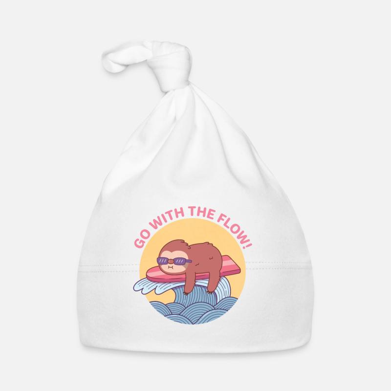 Go With The Flow, Sloth Chilling On Surfboard Organic Baby Cap