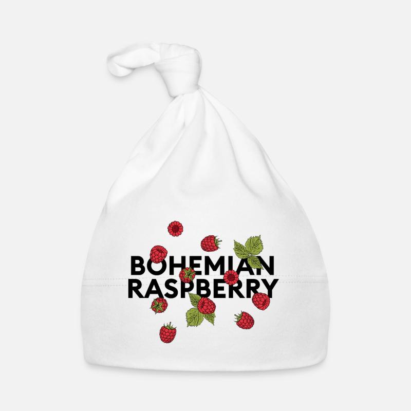 „bohemian raspberry“ Statement mit Himbeeren - Baby Bio-Mütze - Weiß