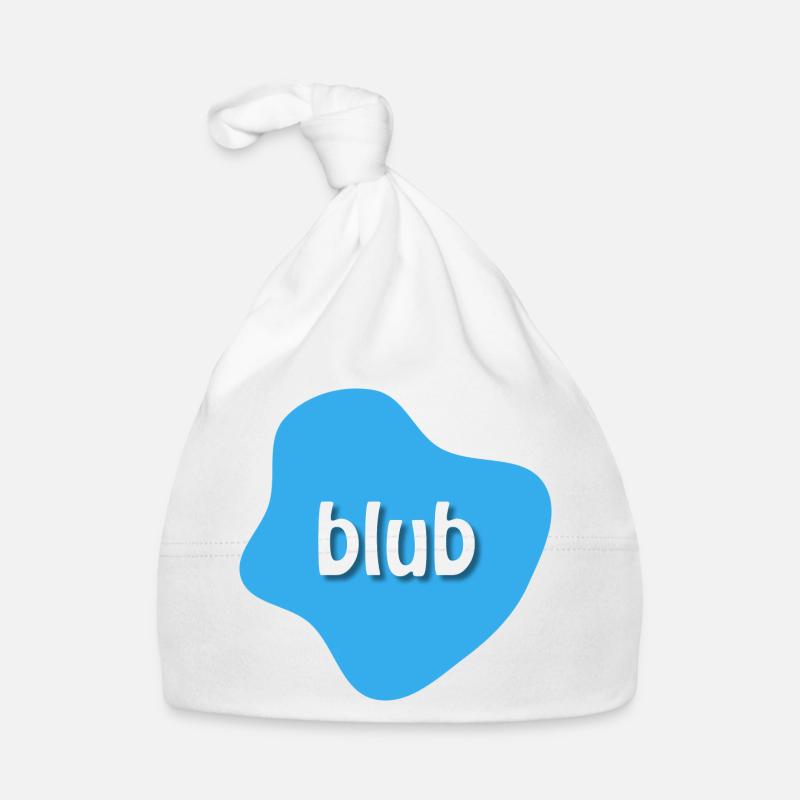 Text "blub" auf blauem Fleck, Klecks Baby Bio-Mütze