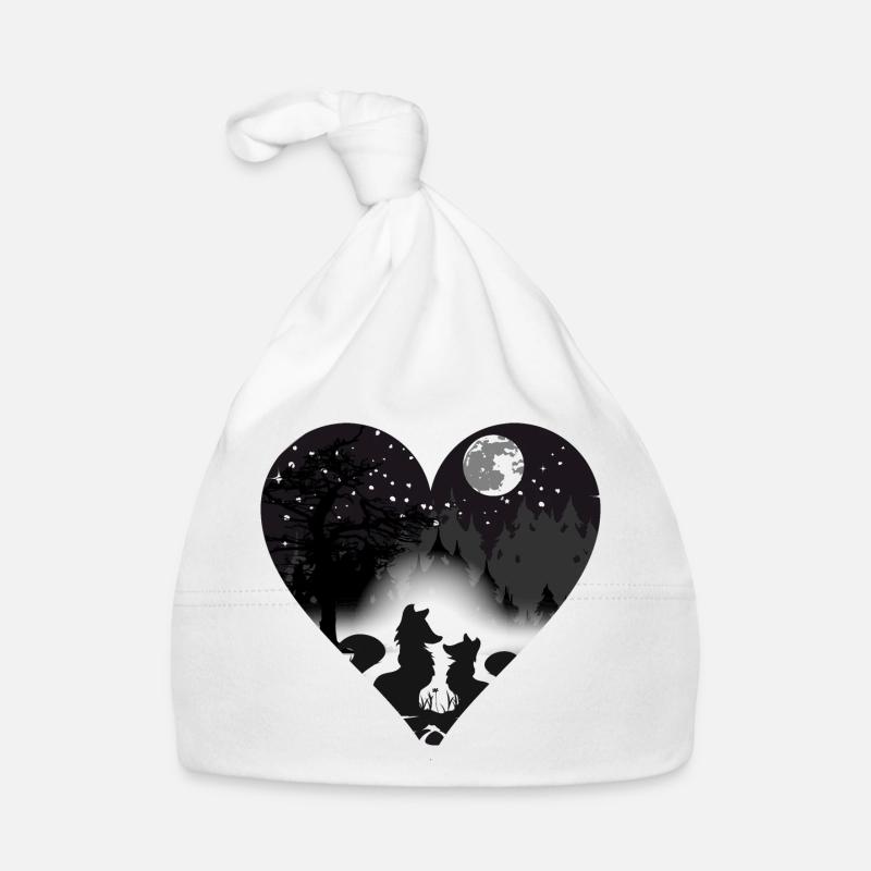 two foxes in love in the moonlight Organic Baby Cap