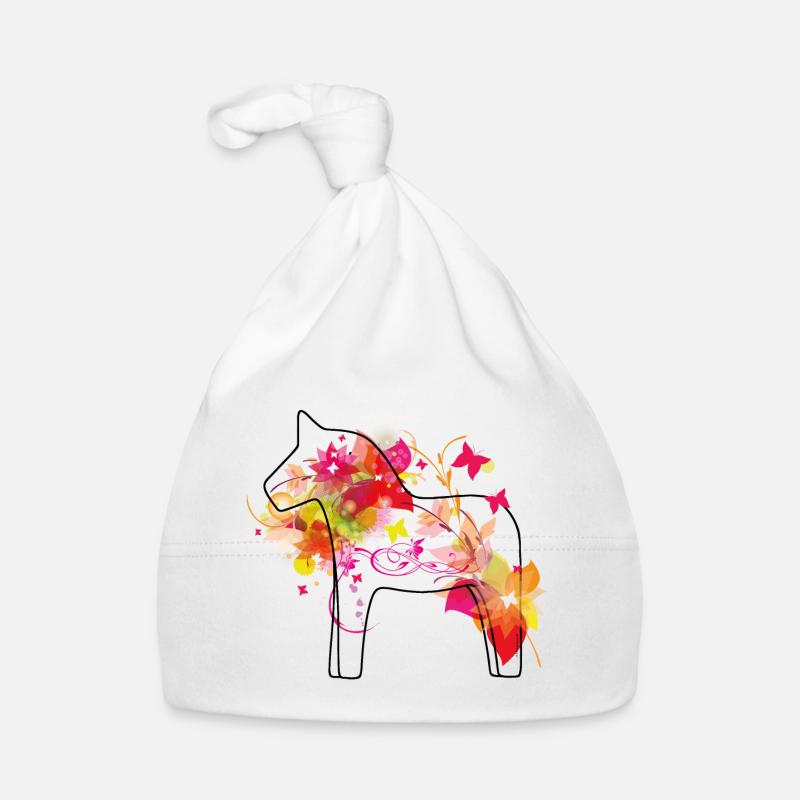 Dala Cheval Coloré - Bonnet bio Bébé - blanc