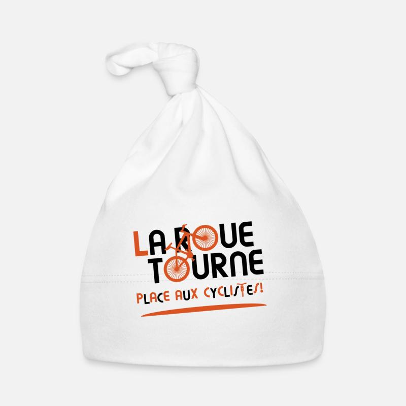 LA ROUE TOURNE, PLACE AUX CYCLISTES ! (vélo) - Bonnet bio Bébé - blanc