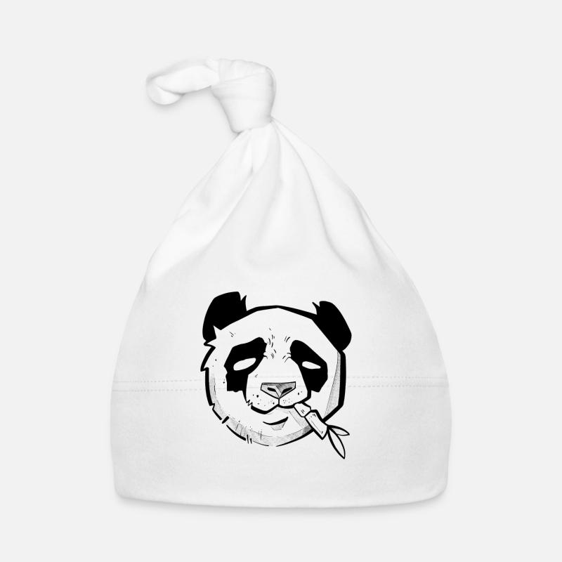 Tête de panda mignonstyle sketchy et dotwork Bonnet bio Bébé