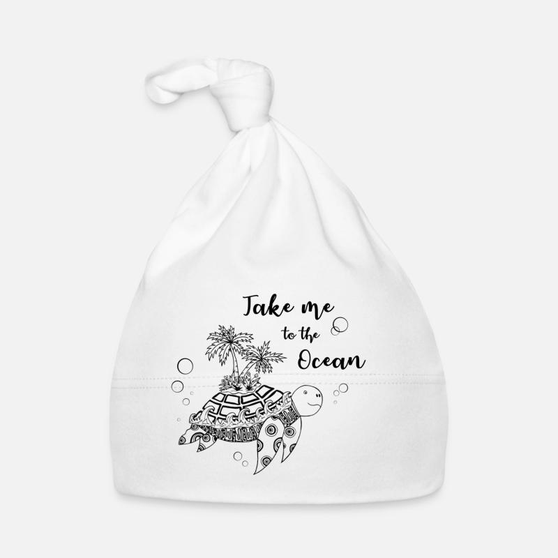 « Emmenez-moi à l’océan » - Tortue avec île - Bonnet bio Bébé - blanc