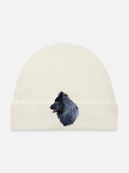 Illustration de l’aquarelle du chien lapphund suédois - Bonnet bio Bébé - blanc - Devant