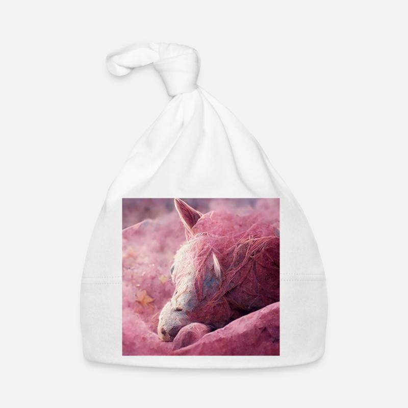 Bébé cheval gît sur le sol Rosa II - Bonnet bio Bébé - blanc