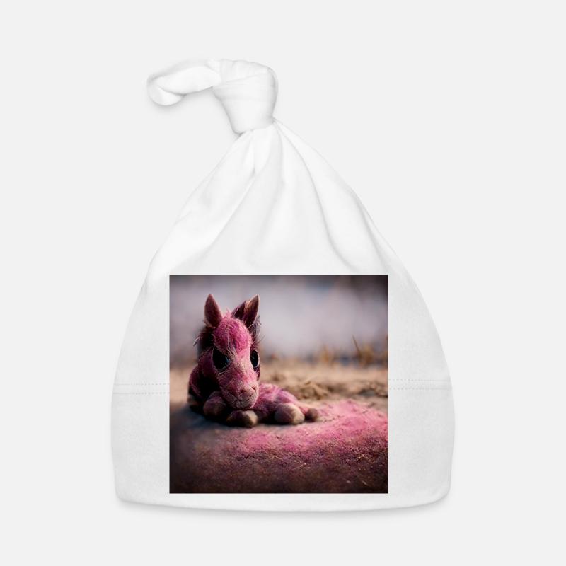 Bébé cheval couché sur le sol Rosa IV - Bonnet bio Bébé - blanc