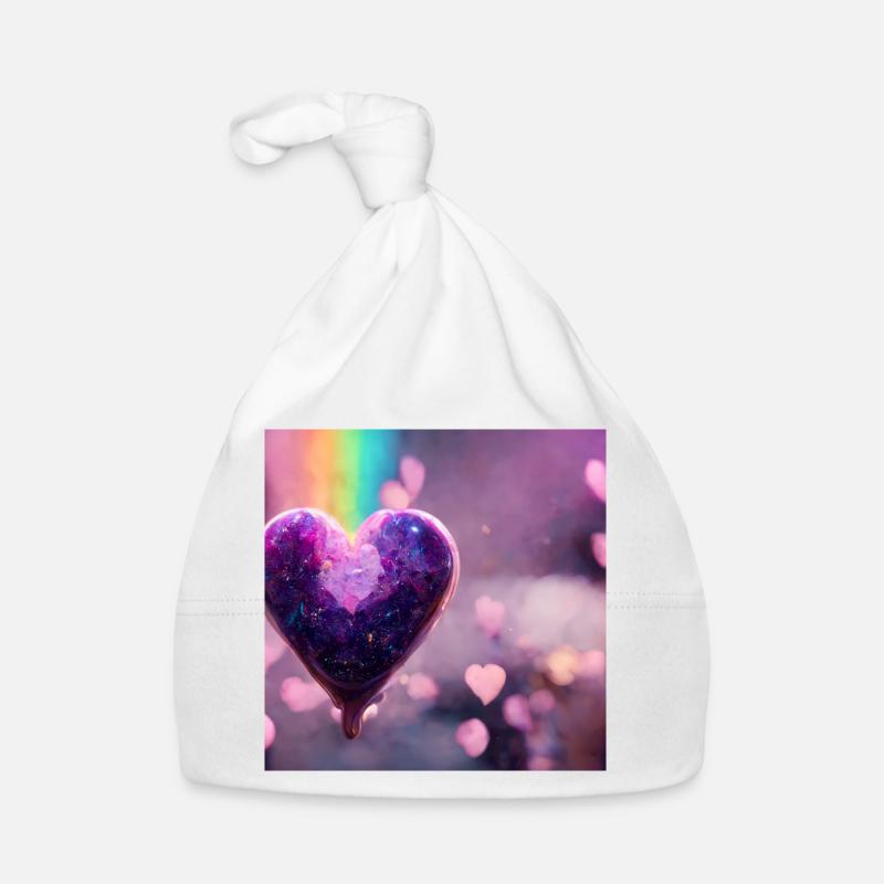 Cœur arc-en-ciel violet - Bonnet bio Bébé - blanc