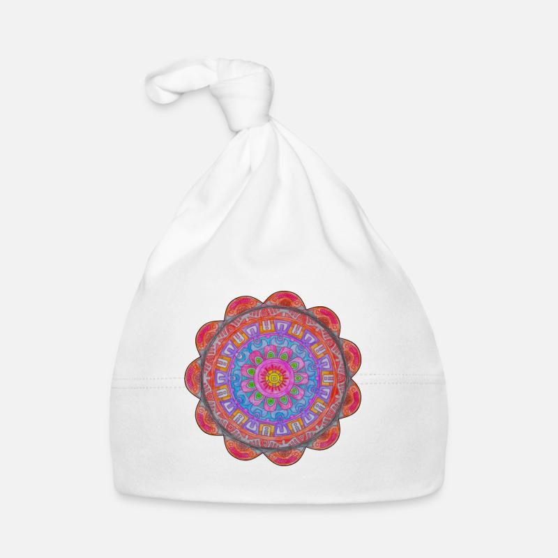 Explosion de couleurs du Cercle Mandala - Bonnet bio Bébé - blanc