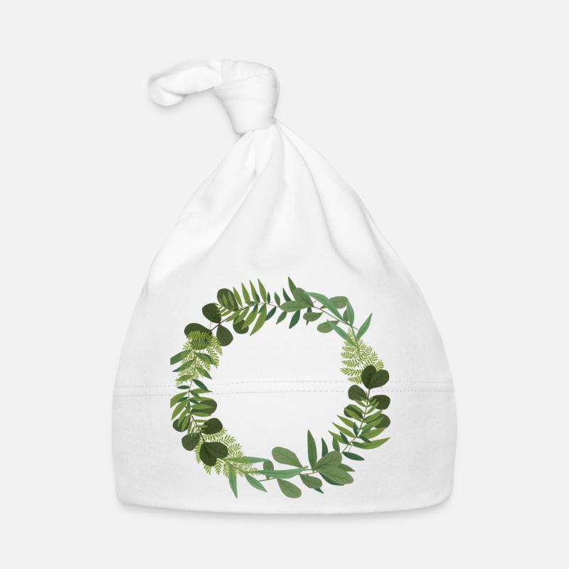 Couronne verte de feuilles - Bonnet bio Bébé - blanc