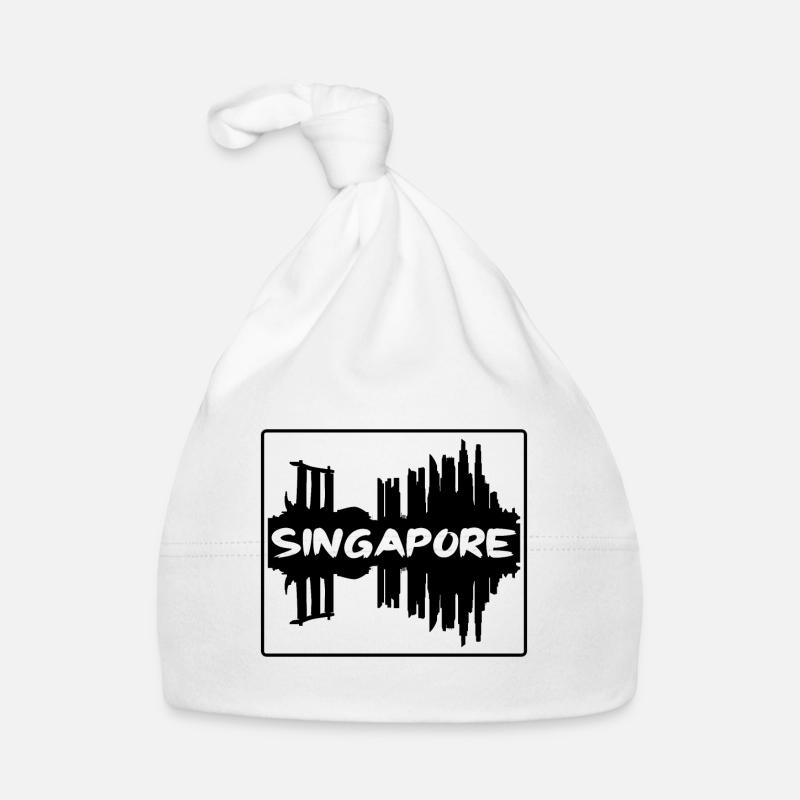 Singapour Singapour Skyline Silhouette Souv de voyage - Bonnet bio Bébé - blanc