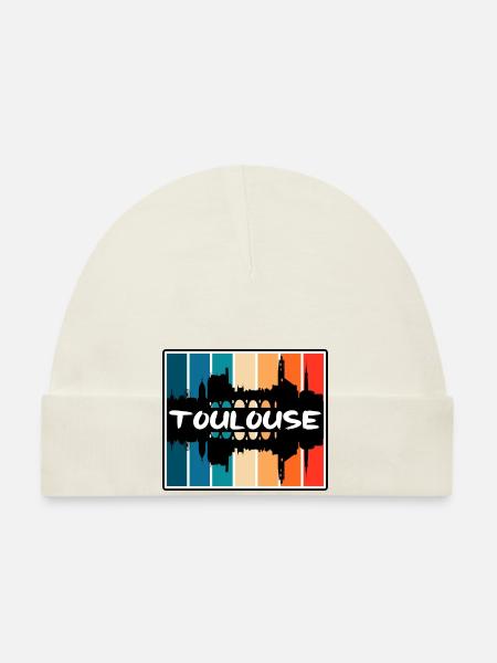 Toulouse France Skyline Silhouette Voyage Souvenir - Bonnet bio Bébé - blanc - Devant