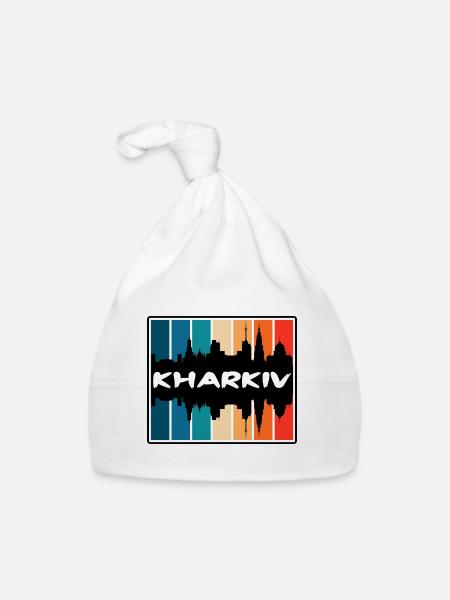 Charkiw Ukraine Skyline Silhouette Reise Souvenir - Baby Bio-Mütze - Weiß - Vorne