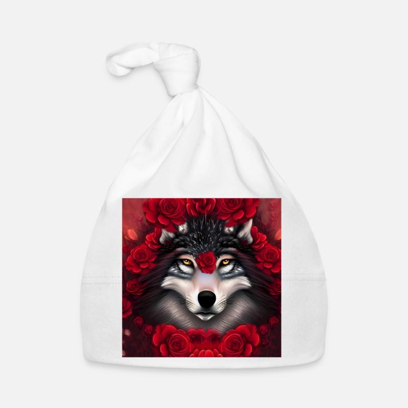 Wunderbarer Wolf mit Blumen. Baby Bio-Mütze