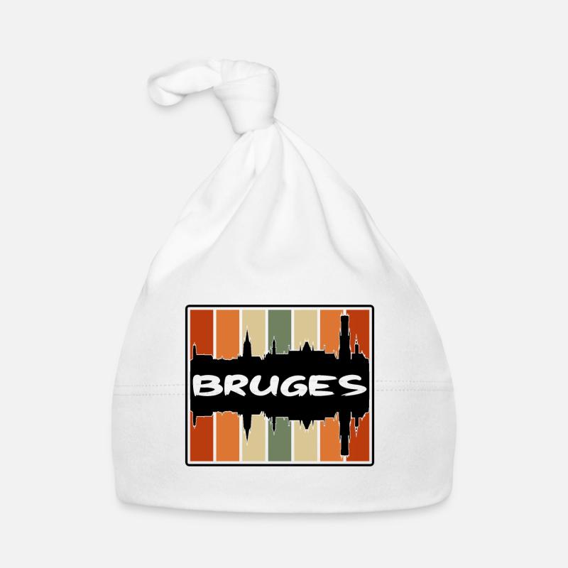 Bruges Belgique Skyline Silhouette Souvenir de voyage - Bonnet bio Bébé - blanc