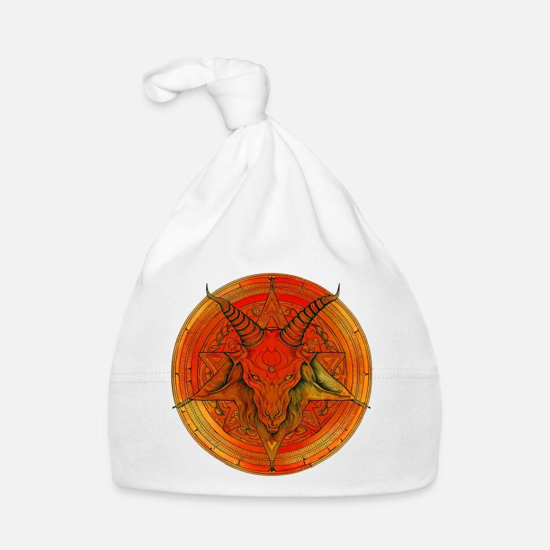Pentagramme surmonté d'une tête de baphomet - Bonnet bio Bébé - blanc