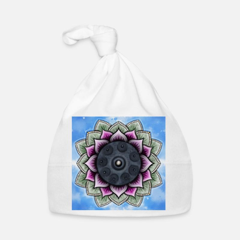 Handpan à la fleur de lotus - Bonnet bio Bébé - blanc